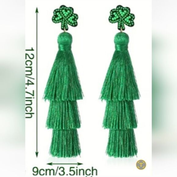 Bling fringe CLOVER exquisite glass seed bead earrings - Picture 2 of 7